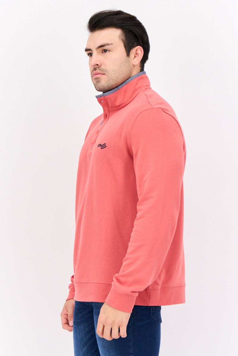 PERRY ELLIS Men High Neck Long Sleeve Brand Logo Sweatshirt, Mineral Red  - Image 3