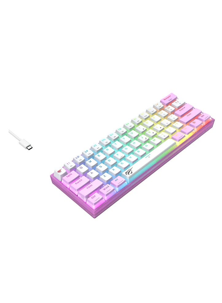 هافيت لوحة مفاتيح الألعاب USB-C Rgb Membrane باللون الوردي Kb877L - Image 3