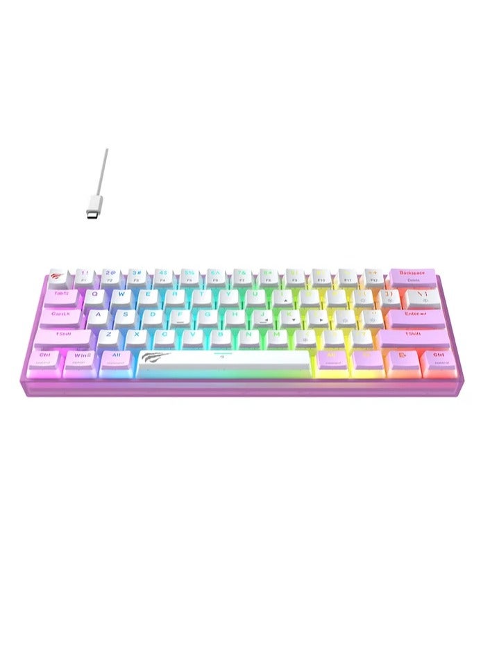 هافيت لوحة مفاتيح الألعاب USB-C Rgb Membrane باللون الوردي Kb877L - Image 2
