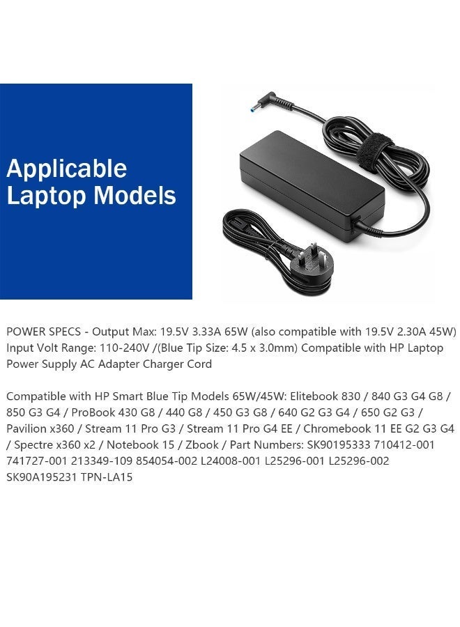 شاحن طاقة AC بقدرة 65 واط / 45 واط متوافق مع أجهزة HP ProBook 450 و430 و440 و445 و640 و650 من الجيل G1 إلى G8، محول طاقة للكمبيوتر المحمول (PPP009A) - Image 5