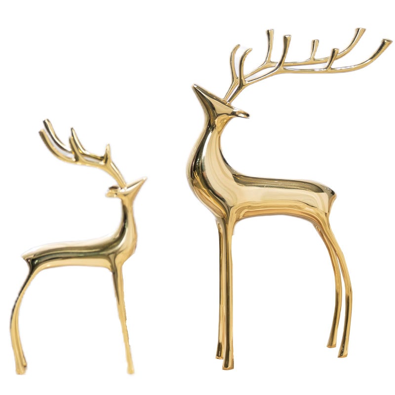 YACSNBF Reindeer Figurine Statues Deluxe Set of 2, Christmas Deer Pure Copper Heavy Reindeer Ornaments for Home Decor Accents Living Room Office Bookself Tabletop Mantle Christmas Decoration, Gold - Image 1