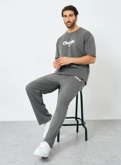 Styli Styli Printed Oversized T-Shirt and Open Hem Joggers Co-Ords