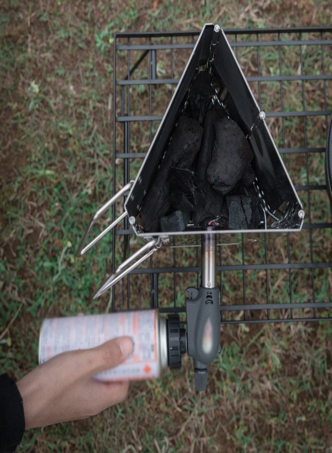 كامبينج مون CAMPINGMOON فرن حطب من الفولاذ المقاوم للصدأ، أفران فحم خشبية صغيرة، حامل قابل للطي للشواء، رف شواء للطهي والتخييم والمشي لمسافات طويلة وتسلق الجبال - Image 4