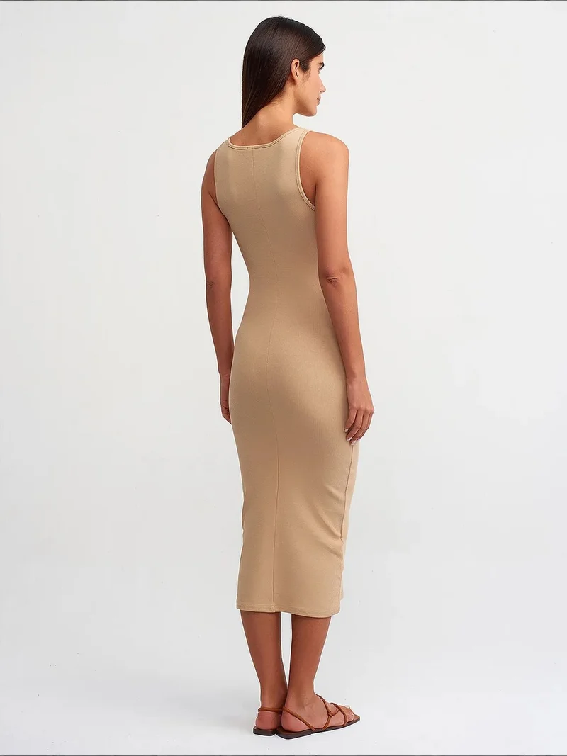 Dilvin Beige Natural DILVIN Cotton Elastane Maxi Dress for Women | Best Price UAE