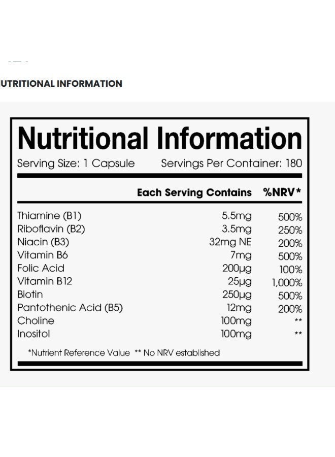 ALPHA01 Vitamin B Complex (All 8 B Vitamins) – Supports Energy & Nervous System, 180 Capsules - Image 2