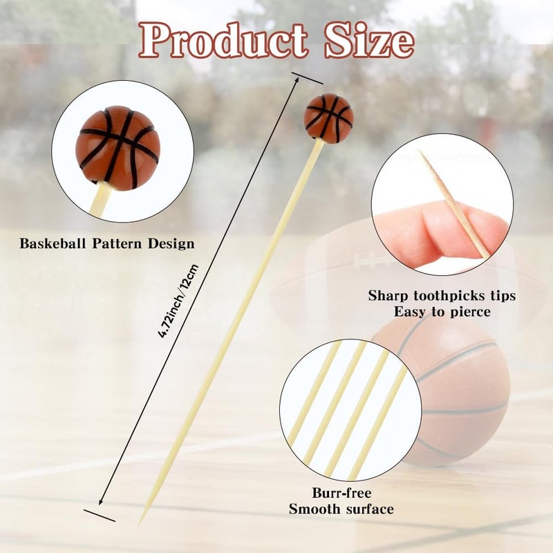 Leislam Cocktail Picks, 100 PCS Sport Themed Toothpicks, Fancy Tooth Picks, Bamboo Cocktail Toothpicks, 4.72 Inch Multi Food Picks Fruit Picks for Drinks Desserts for Sports Events Party Decorations Supplies - Image 3