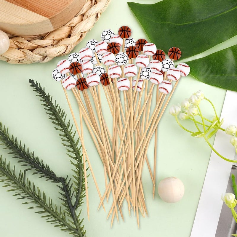 Leislam Cocktail Picks, 100 PCS Sport Themed Toothpicks, Fancy Tooth Picks, Bamboo Cocktail Toothpicks, 4.72 Inch Multi Food Picks Fruit Picks for Drinks Desserts for Sports Events Party Decorations Supplies - Image 2