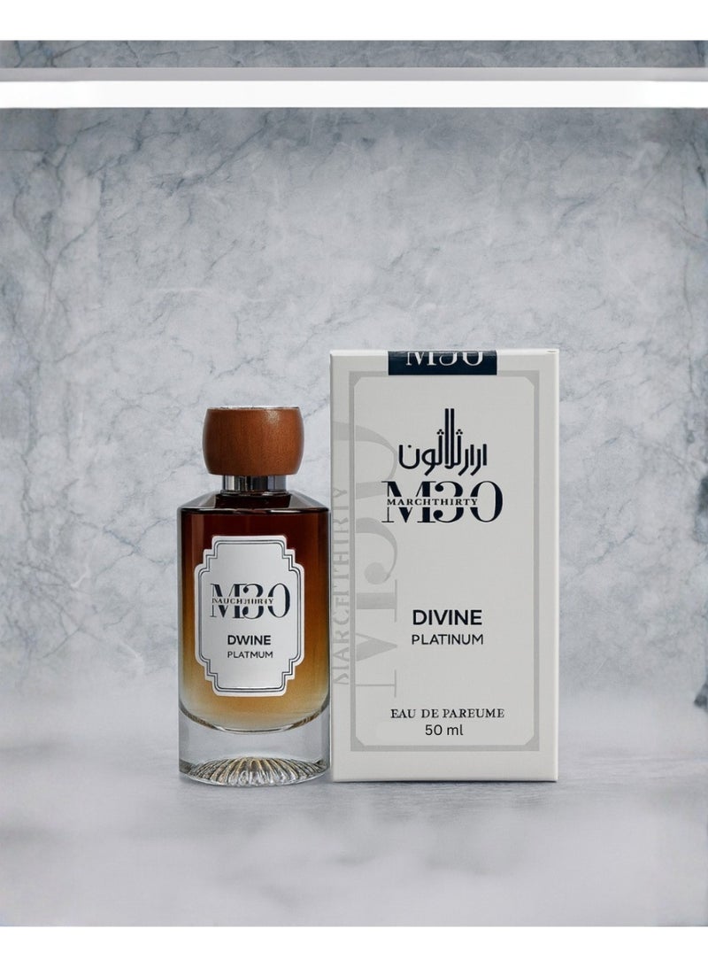 March Thirty MARCHTHIRTY Divine Platinum Eau de Parfum 50ml – Long-Lasting Unisex Fragrance with Oud, Leather & Spicy Notes - Image 1