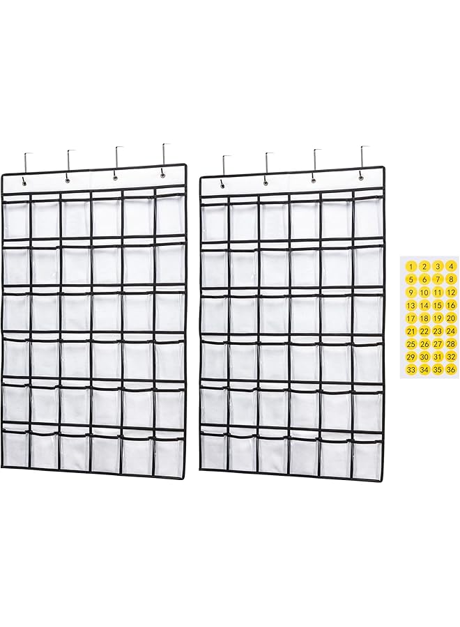 erorex 2 Pack 36 Pockets Classroom Pocket Chart For Cell Phone Calculator Holder Clear Pocket Chart Organizer For Classroom Cellphone Storage With 36 Number Sticker Size:38.5X25.7 Inch White 2Pack - Image 1
