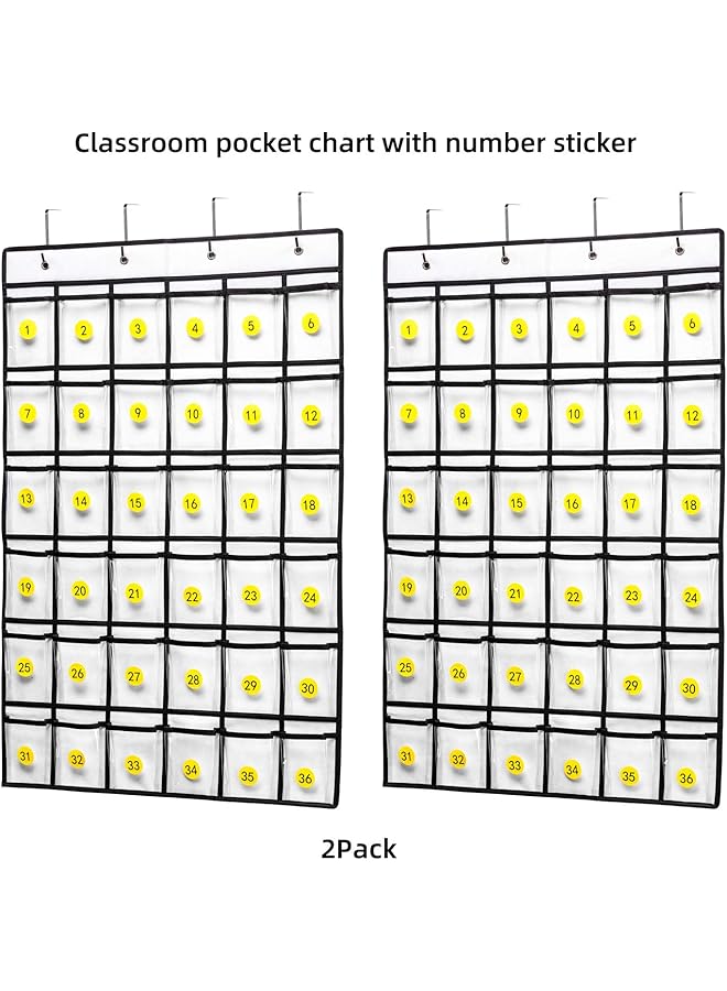 erorex 2 Pack 36 Pockets Classroom Pocket Chart For Cell Phone Calculator Holder Clear Pocket Chart Organizer For Classroom Cellphone Storage With 36 Number Sticker Size:38.5X25.7 Inch White 2Pack - Image 2