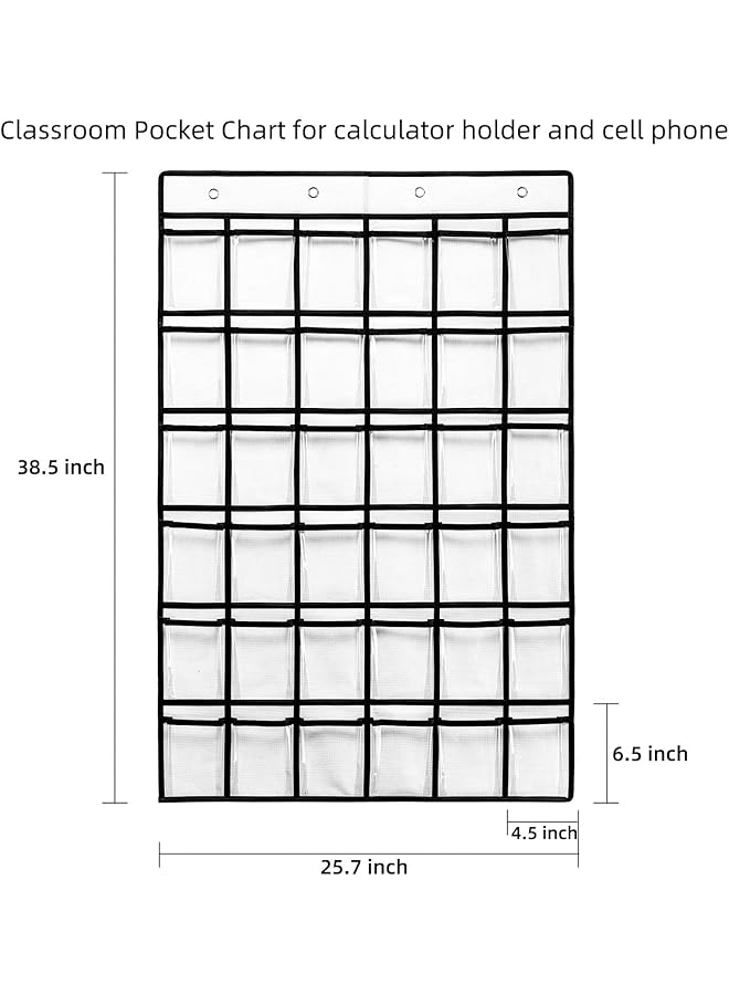 erorex 2 Pack 36 Pockets Classroom Pocket Chart For Cell Phone Calculator Holder Clear Pocket Chart Organizer For Classroom Cellphone Storage With 36 Number Sticker Size:38.5X25.7 Inch White 2Pack - Image 3