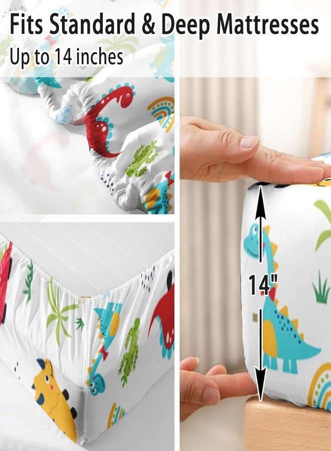 Pamnest Queen Size Bed Sheet Sets, Cute Cartoon Dinosaur 4 Pcs Bedding Sets for Kids and Adults Bedroom Bed Decor, Colorful Dion Flat, Fitted Sheet and 2 Pillowcases - Image 5