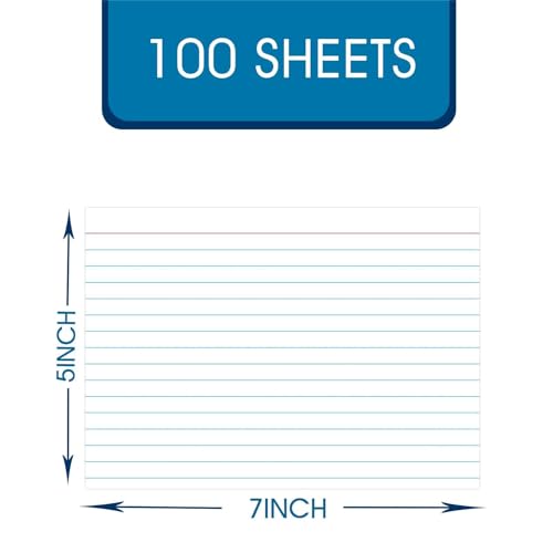 KTFNOMES White Index Cards 5x7, Ruled Index Cards, Flash Cards for Studying, File Note Cards, Study Cards, Flash Cards, 100 Pcs Lined Index Flashcards for Office and School Supplies - Image 2