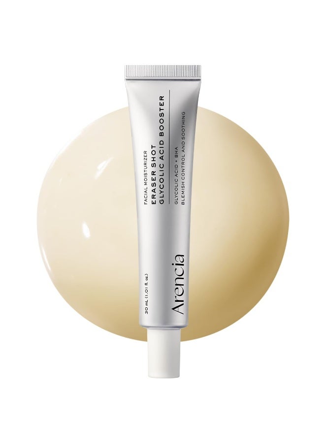 أرينسيا سيروم Arencia Eraser Shot Glycolic Acid Booster – سيروم مقشّر للوجه يحتوي على AHA وBHA مع حمض الجليكوليك، مصمم للعناية بالبشرة المعرضة لحب الشباب، وتحسين مظهر المسام وتنعيم ملمس البشرة.  يتميز بتركيبة خفيفة مناسبة للاستخدام اليومي ضمن روتين العناية بالبشرة، ويساعد على تقشير لطيف وتحسين صفاء البشرة وتقليل مظهر الشوائب.  الحجم: 30 مل. - Image 1