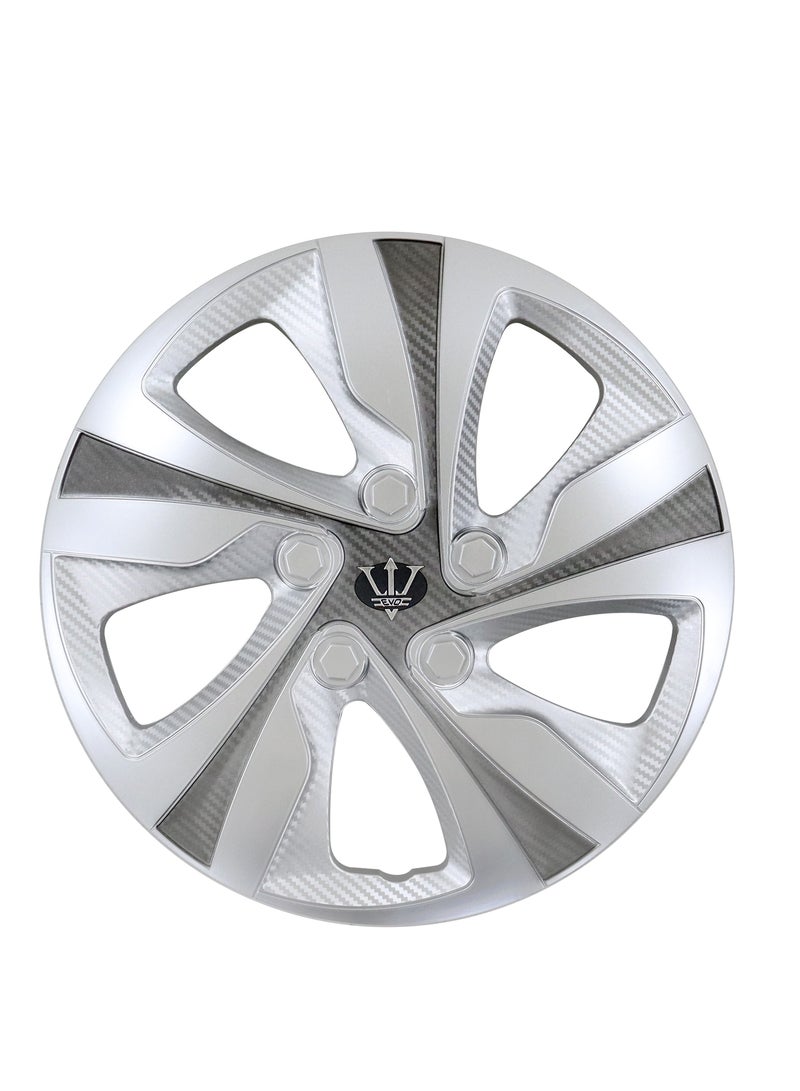 14" Dual Color Silver & Gray Car Universal Hubcap Wheel Covers - Set Of 4