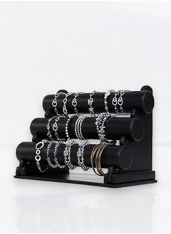 ZCM-HAPPY Black Leather Three Layer Jewelry Stand Display, Elegant Display for Bracelets, Necklaces and Wrist Watches, Jewellery Organizer  - Image 1