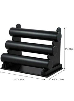ZCM-HAPPY Black Leather Three Layer Jewelry Stand Display, Elegant Display for Bracelets, Necklaces and Wrist Watches, Jewellery Organizer  - Image 2