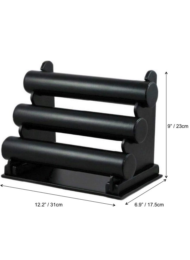 ZCM-HAPPY Black Leather Three Layer Jewelry Stand Display, Elegant Display for Bracelets, Necklaces and Wrist Watches, Jewellery Organizer  - Image 2