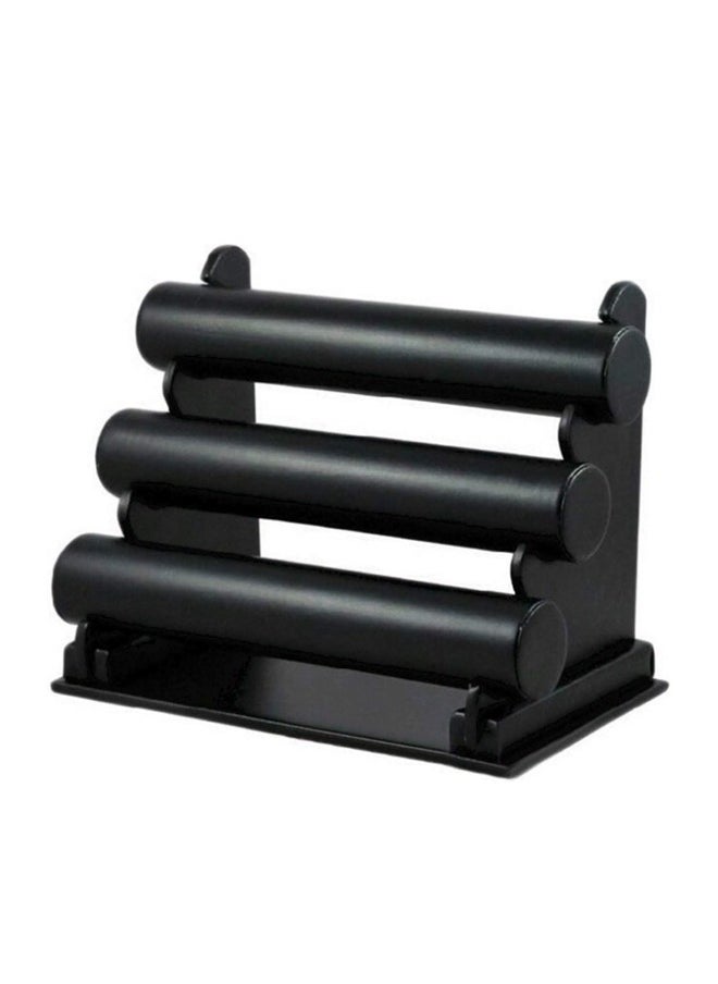 ZCM-HAPPY Black Leather Three Layer Jewelry Stand Display, Elegant Display for Bracelets, Necklaces and Wrist Watches, Jewellery Organizer  - Image 3