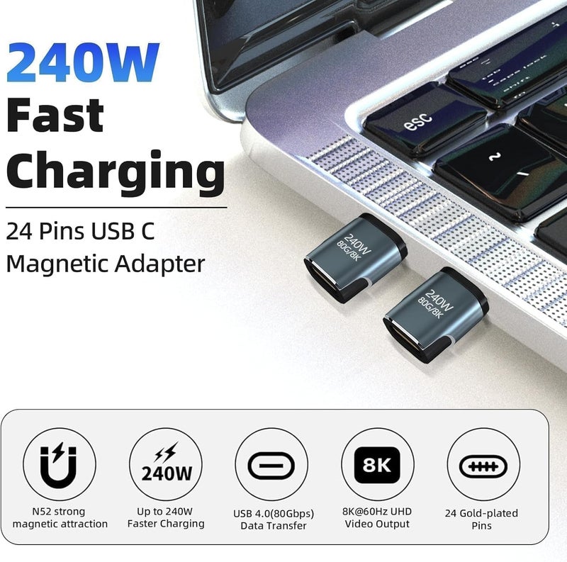 ETZIN USB-C Magnetic Adapter - 1 Pack 240W USB-C Adapter with 80GB/s Transfer Speed, Compatible with Laptops, Tablets and Mobile Phones EPL-1555CC - Image 4