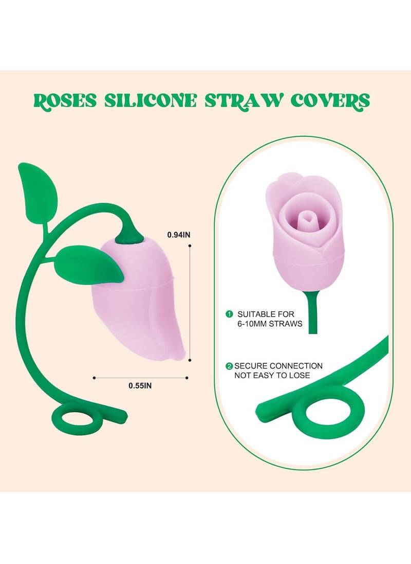 2Pcs Rose Flower Straw Cover Cap Compatible with 20 30 40 Oz Tumbler and Water Bottles 6 8 10mm Straw Accessories