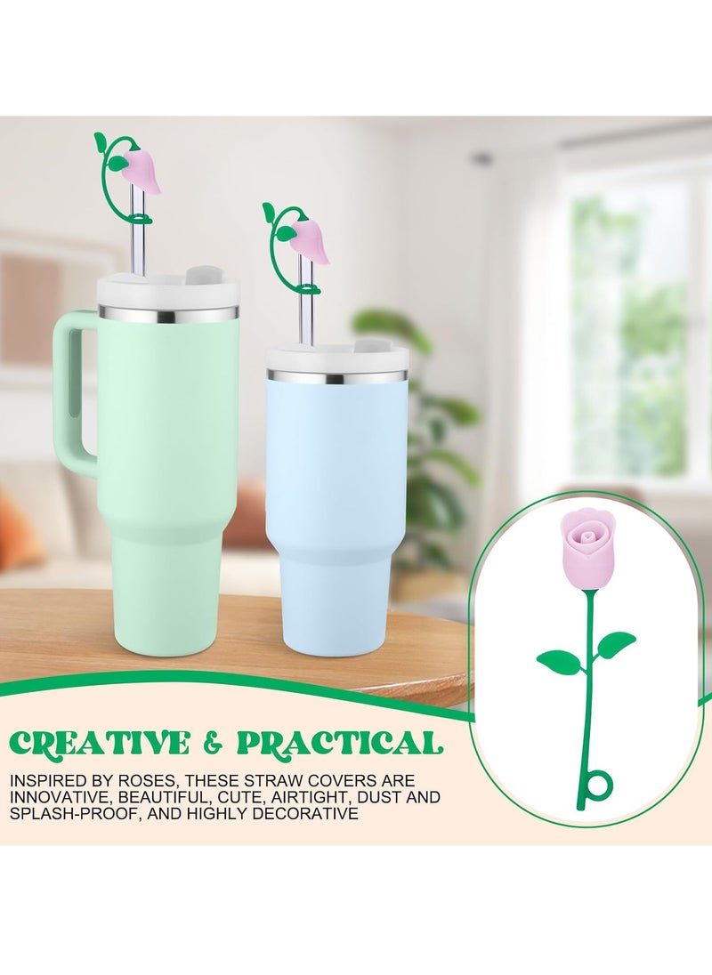 2Pcs Rose Flower Straw Cover Cap Compatible with 20 30 40 Oz Tumbler and Water Bottles 6 8 10mm Straw Accessories