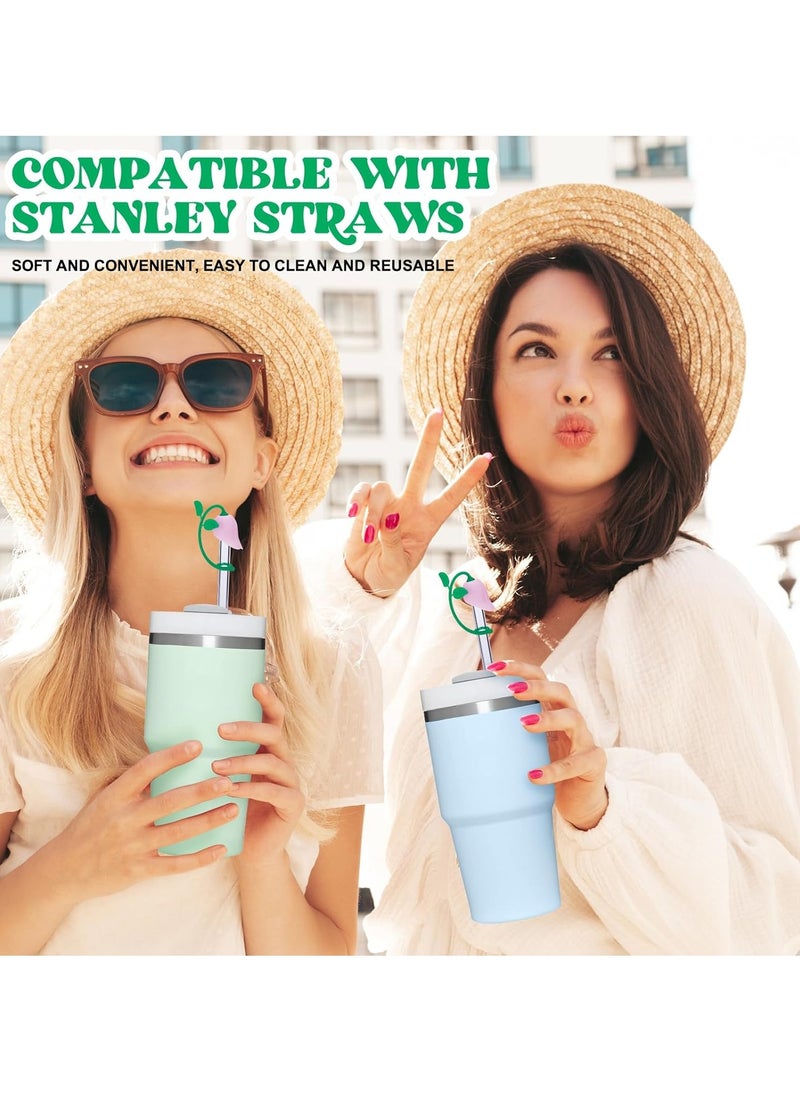 2Pcs Rose Flower Straw Cover Cap Compatible with 20 30 40 Oz Tumbler and Water Bottles 6 8 10mm Straw Accessories