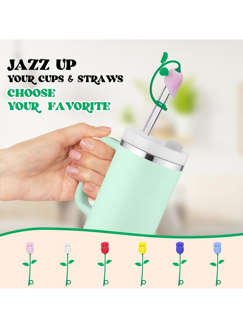 2Pcs Rose Flower Straw Cover Cap Compatible with 20 30 40 Oz Tumbler and Water Bottles 6 8 10mm Straw Accessories
