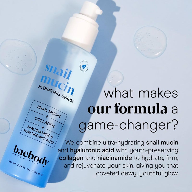 Baebody Snail Mucin Serum Moisturizer - Hydrating Serum for Face with Collagen - Snail Mucin Moisturizer for Youthful Skin - Korean Skin Care Inspired, Skincare Beauty Products for Women (3.38 fl oz) - Image 3