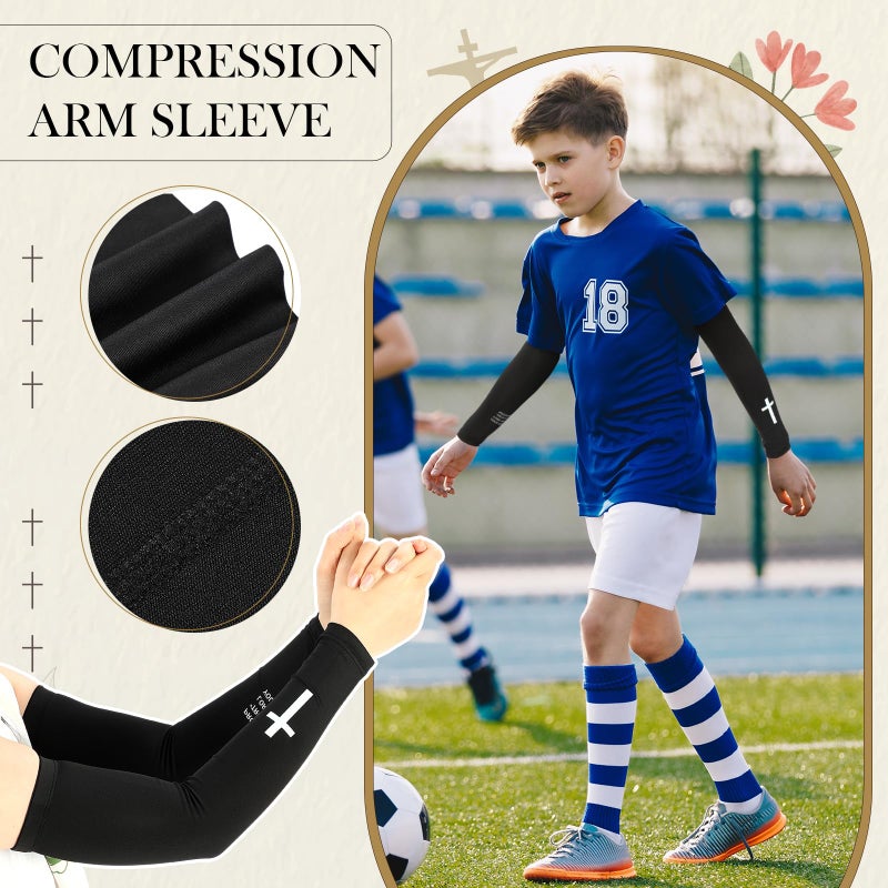 Bunnycool 2 Pairs Cross Arm Sleeve Christian Compression Arm Sleeve Youth Football Baseball Volleyball(White,Black,13-18years,Proverbs 3:5) - Image 4