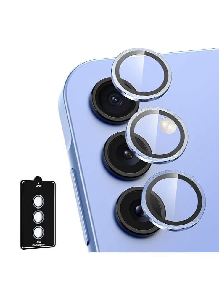 QIRG For Samsung Galaxy A55 5G Camera Lens Protector, Individual Tempered Glass Camera Screen Protector Metal Ring Lens Cover for Samsung Galaxy A55 , 1 Set (Blue) - Image 1