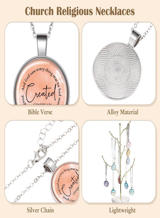 كينينج مجموعة كينينج المكونة من 12 قطعة من القلائد المسيحية، هدايا للنساء، قلادة معدنية مزينة بآيات من الكتاب المقدس، هدية دينية ملهمة لعيد الميلاد، هدية للكنيسة (نابضة بالحياة) - Image 3