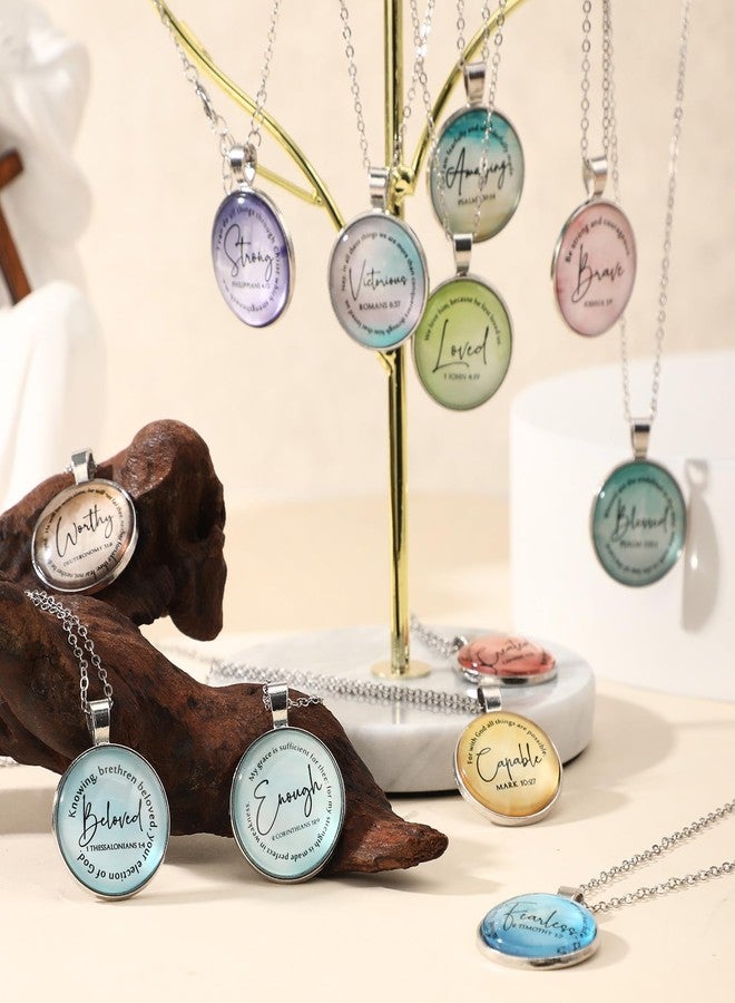 كينينج مجموعة كينينج المكونة من 12 قطعة من القلائد المسيحية، هدايا للنساء، قلادة معدنية مزينة بآيات من الكتاب المقدس، هدية دينية ملهمة لعيد الميلاد، هدية للكنيسة (نابضة بالحياة) - Image 4