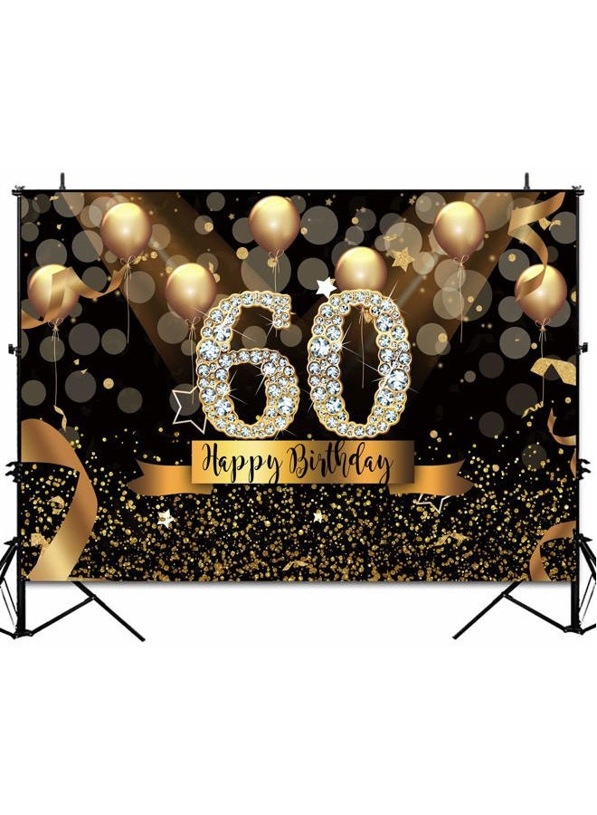 Sensfun Happy 60th Birthday Backdrop for Adult Party 7x5ft Bokeh Circle Glitter Gold Balloon Photography Background Sixty Birthday Black Gold Party Backdrops Diamond 60th Birthday Vinyl Photo Banner - Image 2