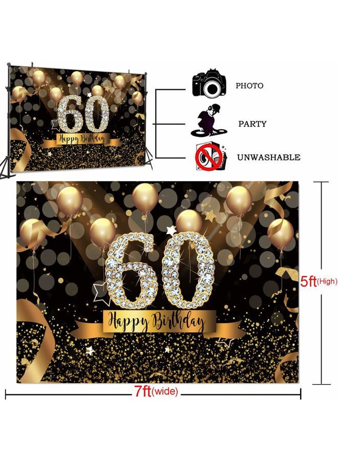 Sensfun Happy 60th Birthday Backdrop for Adult Party 7x5ft Bokeh Circle Glitter Gold Balloon Photography Background Sixty Birthday Black Gold Party Backdrops Diamond 60th Birthday Vinyl Photo Banner - Image 5
