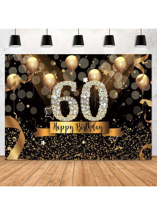 Sensfun Happy 60th Birthday Backdrop for Adult Party 7x5ft Bokeh Circle Glitter Gold Balloon Photography Background Sixty Birthday Black Gold Party Backdrops Diamond 60th Birthday Vinyl Photo Banner - Image 1
