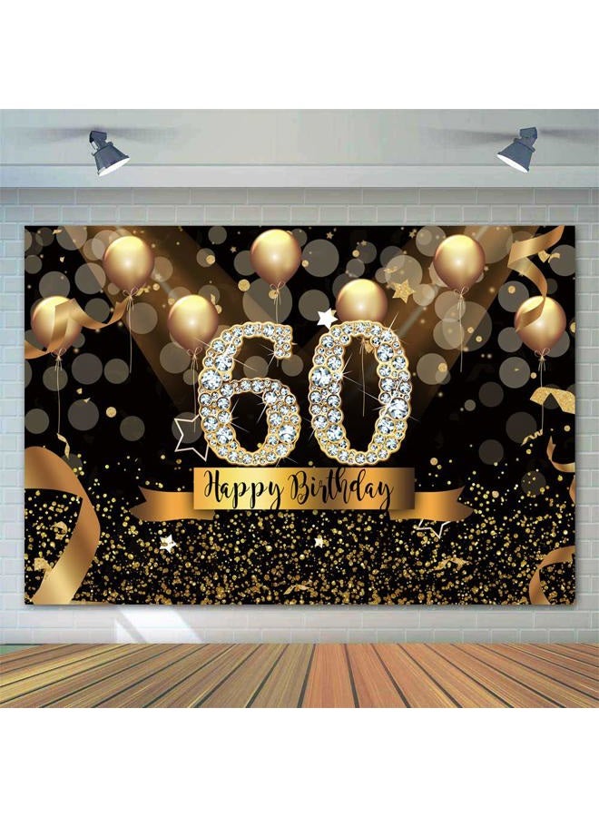 Sensfun Happy 60th Birthday Backdrop for Adult Party 7x5ft Bokeh Circle Glitter Gold Balloon Photography Background Sixty Birthday Black Gold Party Backdrops Diamond 60th Birthday Vinyl Photo Banner - Image 3