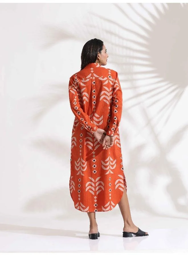trueBrowns trueBrowns Orange Cotton Print Shirt Dress
