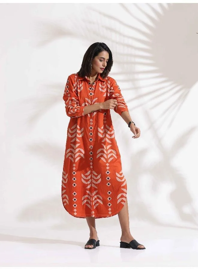 trueBrowns trueBrowns Orange Cotton Print Shirt Dress