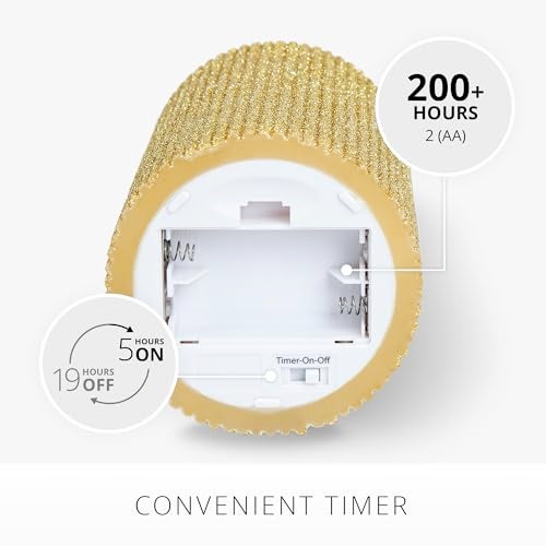 Luminara Rich Gold Glitter Ribbed Flameless LED Candle Moving Flame Pillar Real Wax Flat Top Timer 325 x 65 - Image 3