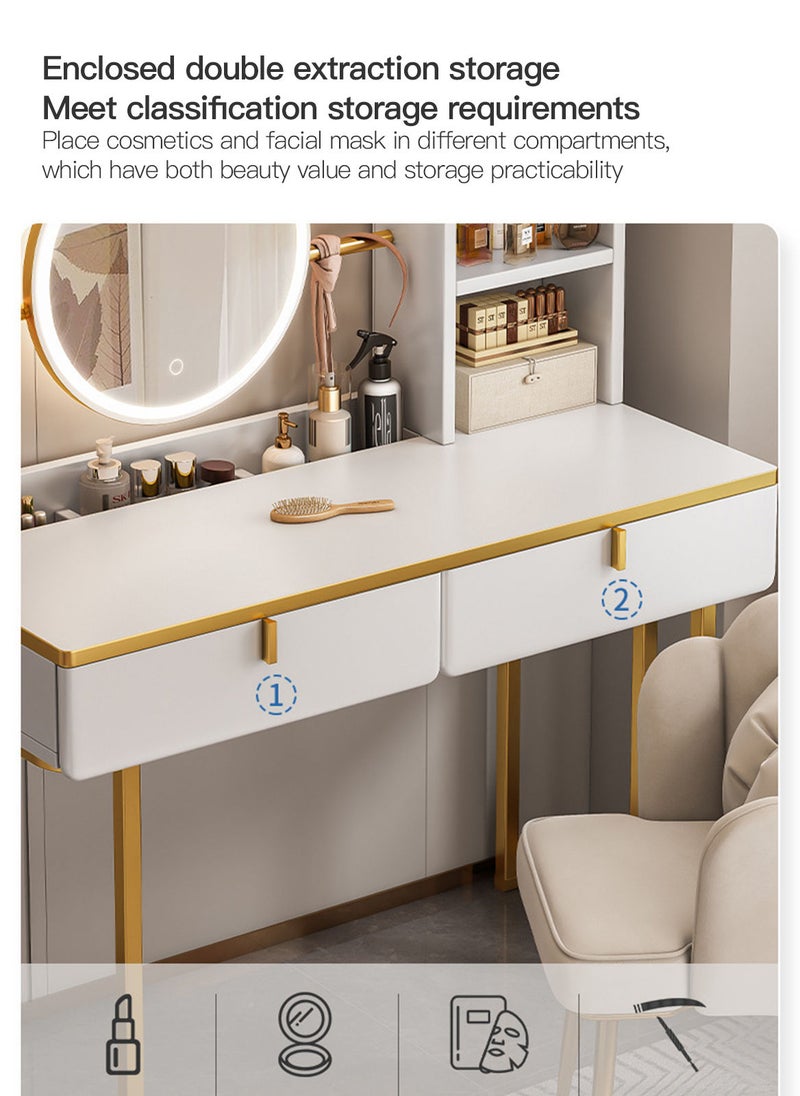 Sharpdo SHARPDO LED Mirror Dresser Desk, Modern Bedroom Vanities Table with Dual Drawer Storage, Make Up Dressing Table for Girls Women (100*41*120CM)  - Image 5
