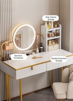 Sharpdo SHARPDO LED Mirror Dresser Desk, Modern Bedroom Vanities Table with Dual Drawer Storage, Make Up Dressing Table for Girls Women (100*41*120CM)  - Image 3