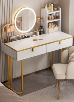 Sharpdo SHARPDO LED Mirror Dresser Desk, Modern Bedroom Vanities Table with Dual Drawer Storage, Make Up Dressing Table for Girls Women (100*41*120CM)  - Image 2