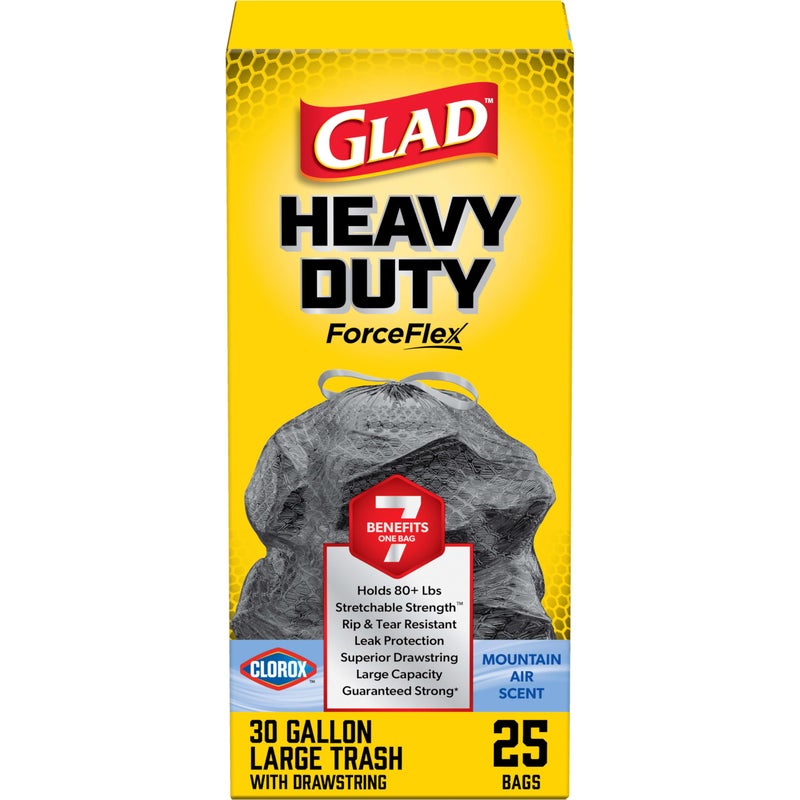 Glad ForceFlex Heavy Duty Trash Bags With Clorox Mountain Air 30 Gal 25 Ct Package May Vary