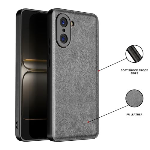 Kapa Tux Leather Back Cover for OnePlus Nord CE 5 | Slim Shockproof Camera Protection Bumper Case (Grey) - Image 3