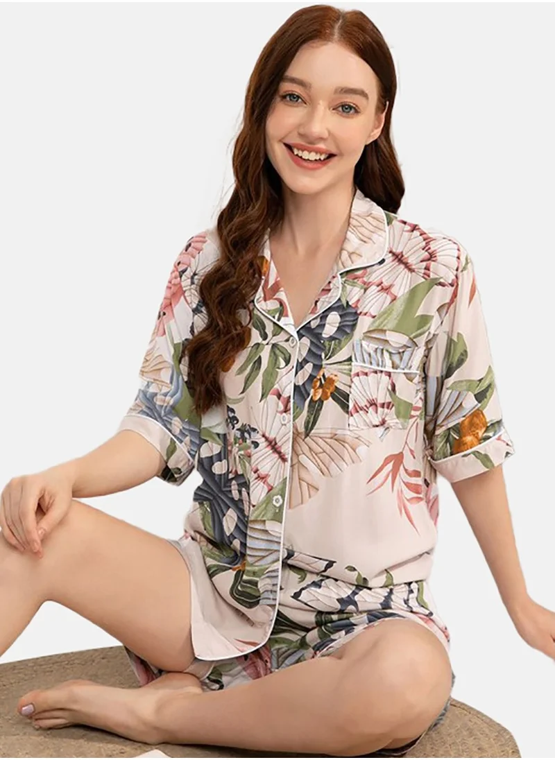 YUNIQEE Printed Shirt & Shorts Night Suits
