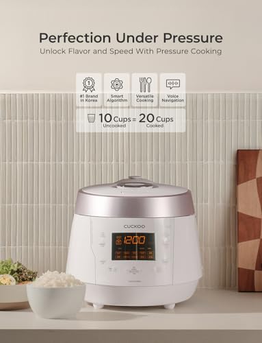 CUCKOO High Pressure Rice Cooker 10-Cup Uncooked / 20-Cup Cooked with Nonstick Inner Pot, Large Rice Maker with 13 Menu Options and Steam Plate, Fuzzy Logic Tech, Voice Guide, White (CRP-P1009SW) - Image 2