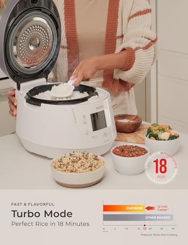 CUCKOO High Pressure Rice Cooker 10-Cup Uncooked / 20-Cup Cooked with Nonstick Inner Pot, Large Rice Maker with 13 Menu Options and Steam Plate, Fuzzy Logic Tech, Voice Guide, White (CRP-P1009SW) - Image 4