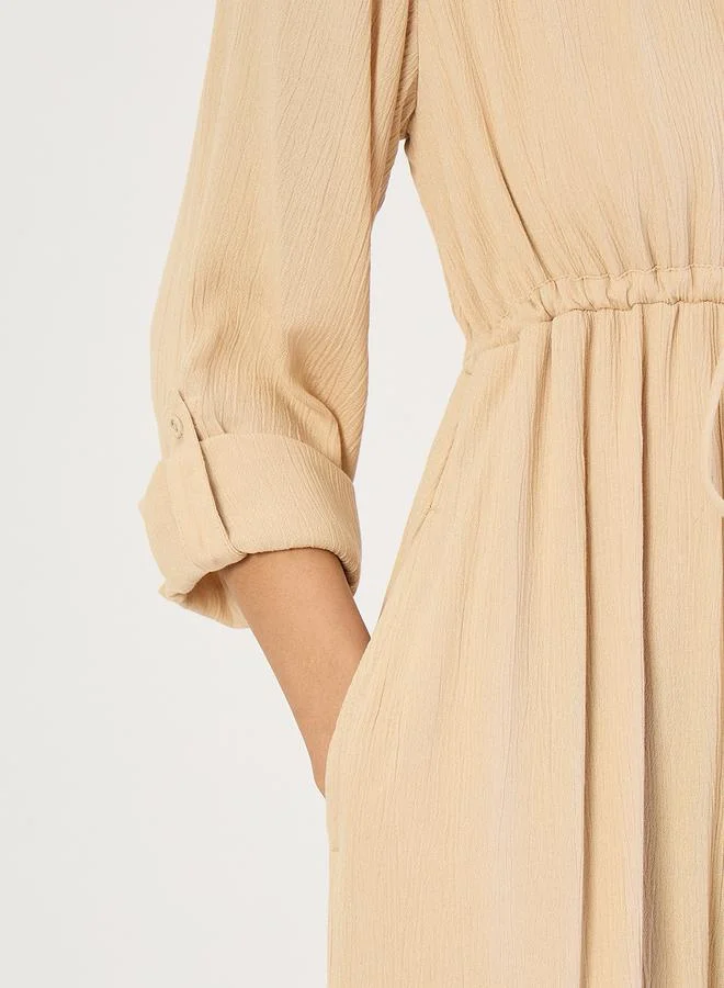 Femmella  Women Beige Crinkled Button Down Maxi Dress for Women | Best Price UAE