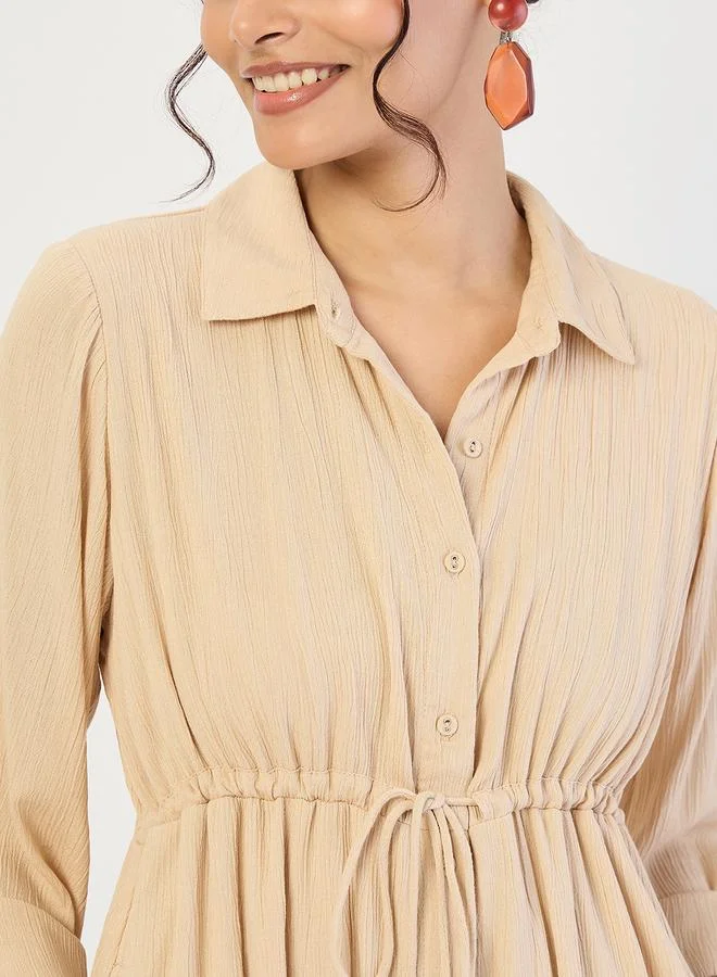 Femmella  Women Beige Crinkled Button Down Maxi Dress for Women | Best Price UAE